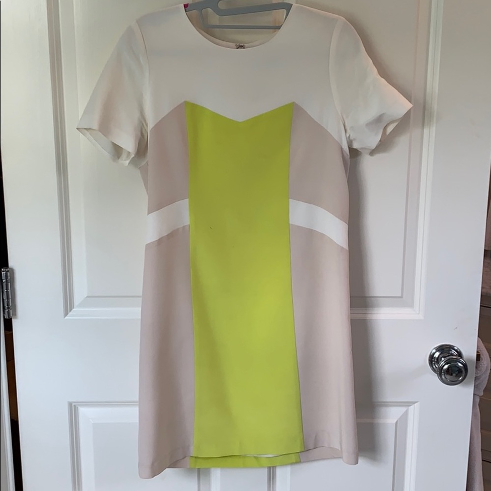 White and neon shift dress